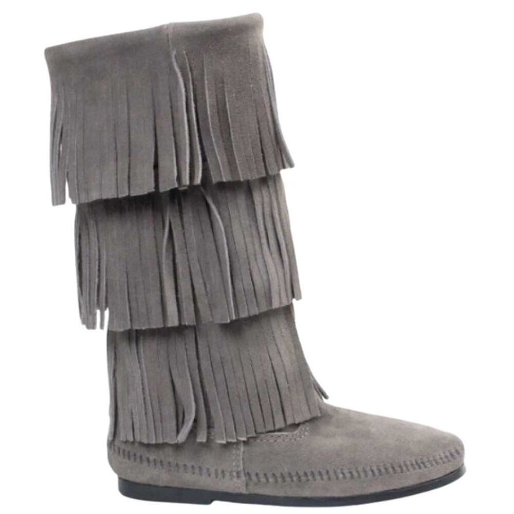 Minnetonka Grey Fringe Boots